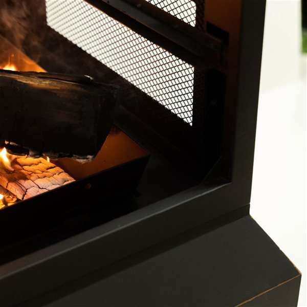 Deko Living 26-in Square Outdoor Black Steel Woodburning Fireplace with Cooking Grill and Log Storage