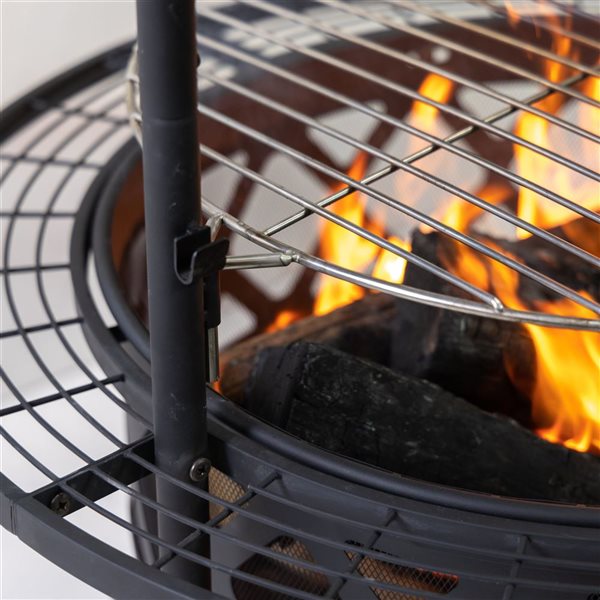 Deko Living 33-in Diameter Outdoor Black Steel Woodburning Fire Pit Grill and Rotisserie