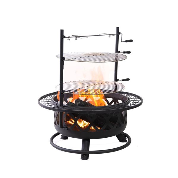 Deko Living 33-in Diameter Outdoor Black Steel Woodburning Fire Pit Grill and Rotisserie