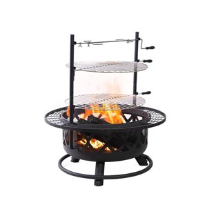 Deko Living 33-in Diameter Outdoor Black Steel Woodburning Fire Pit Grill and Rotisserie