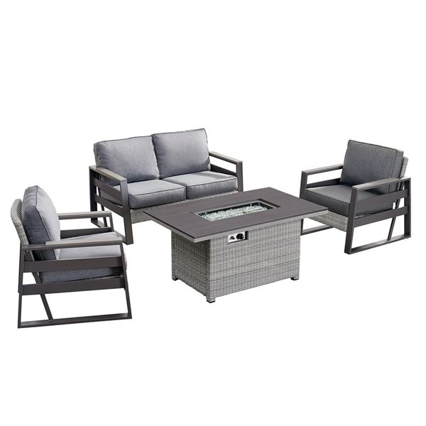 Patio Set Rona Deko Living Tricarico Grey Wicker 4-Piece Outdoor Patio Set w/ Aluminum ...