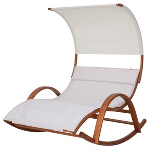 Lit de jour en bois de cèdre pour terrasse Deko Living pourvu de tissu en textilène et d'un auvent blanc