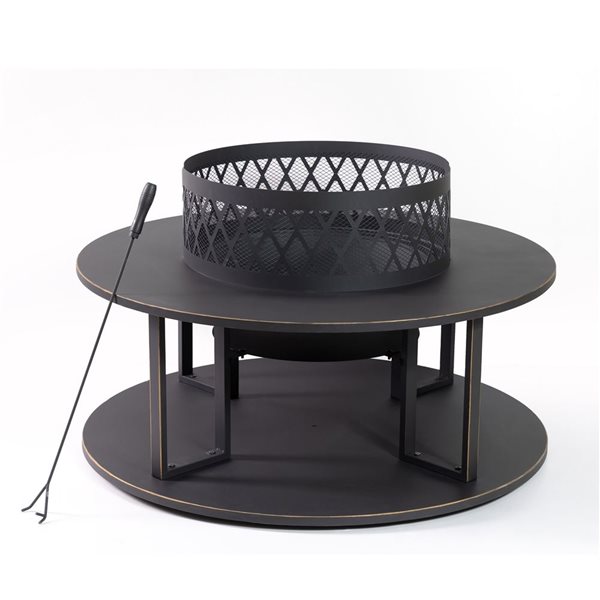 Deko Living 38-in Diameter Outdoor Black Steel Woodburning  Fire Pit with Log Storage