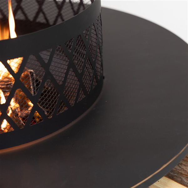 Deko Living 38-in Diameter Outdoor Black Steel Woodburning  Fire Pit with Log Storage