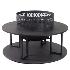 Foyer extérieur à bois en acier noir Deko Living 38 po de diamètre avec rangement pour les bûches