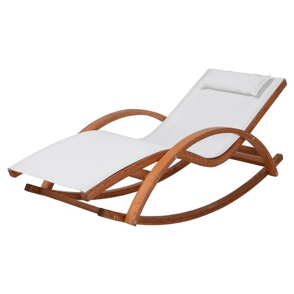 Deko Living Outdoor Cedar Wood Patio Lounge Chair with White Textilene Fabric