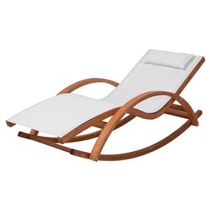 Chaise longue de jardin Deko Living en bois de cèdre et tissu textilène blanc