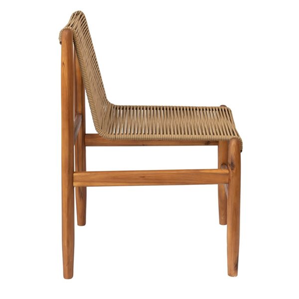 LH Home Vineyard Brown Woven Seat Teak Wood Outdoor  Dining Chair