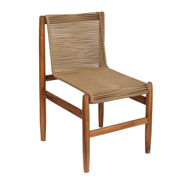 LH Home Vineyard Brown Woven Seat Teak Wood Outdoor  Dining Chair