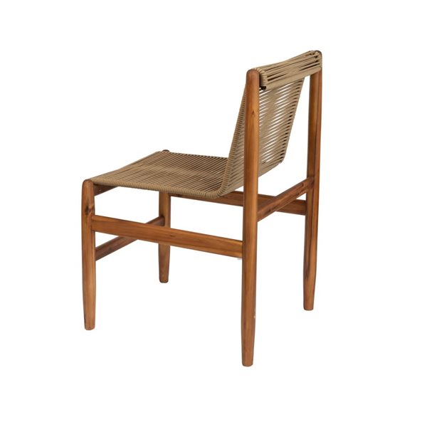 LH Home Vineyard Brown Woven Seat Teak Wood Outdoor  Dining Chair