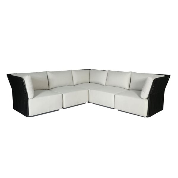 LH Home Naples Black Outdoor L-Shaped Sectional Sofa w/ Sand Cushion