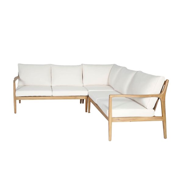 LH Home Sonoma Acacia Outdoor L-Shaped Sectional Sofa w/ Off-White Cushion