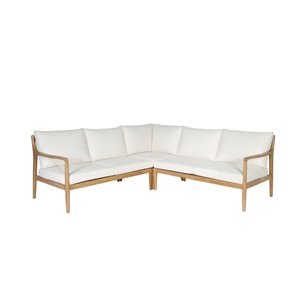 LH Home Sonoma Acacia Outdoor L-Shaped Sectional Sofa w/ Off-White Cushion