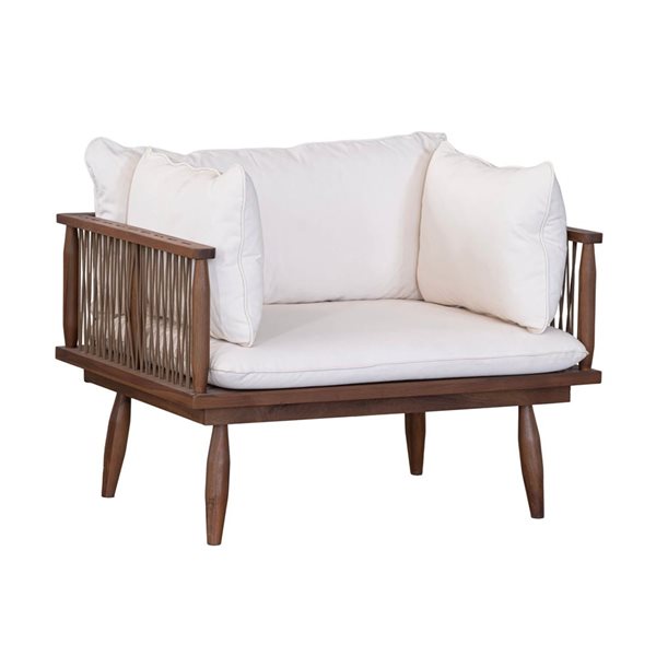 LH Home Vineyard Teak and White Cushion Outdoor Club Chair