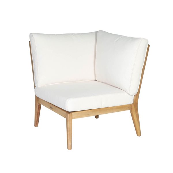 LH Home Sonoma Acacia Outdoor Sectional Corner Chair w/ Off-White Cushion