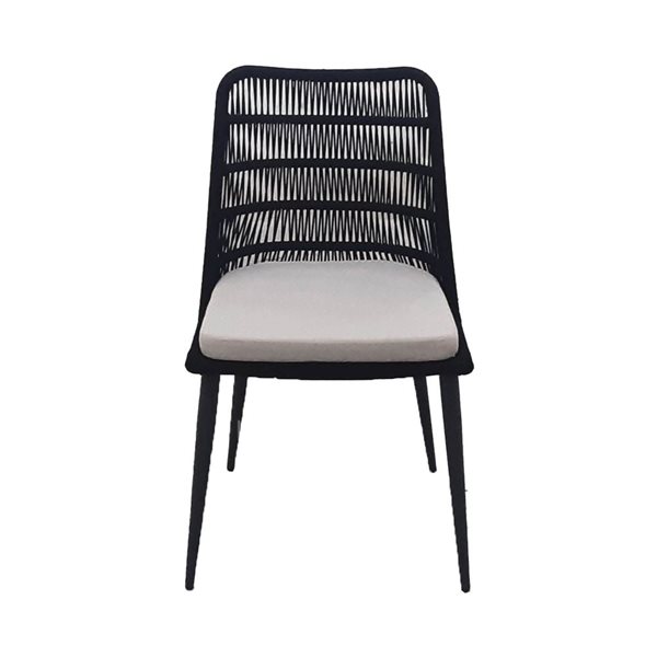 LH Home Naples Black Polypropylene Rope Outdoor  Dining Chair w/ Cushioned Seat