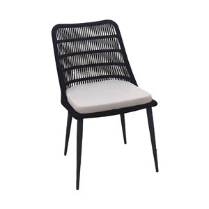 LH Home Naples Black Polypropylene Rope Outdoor  Dining Chair w/ Cushioned Seat