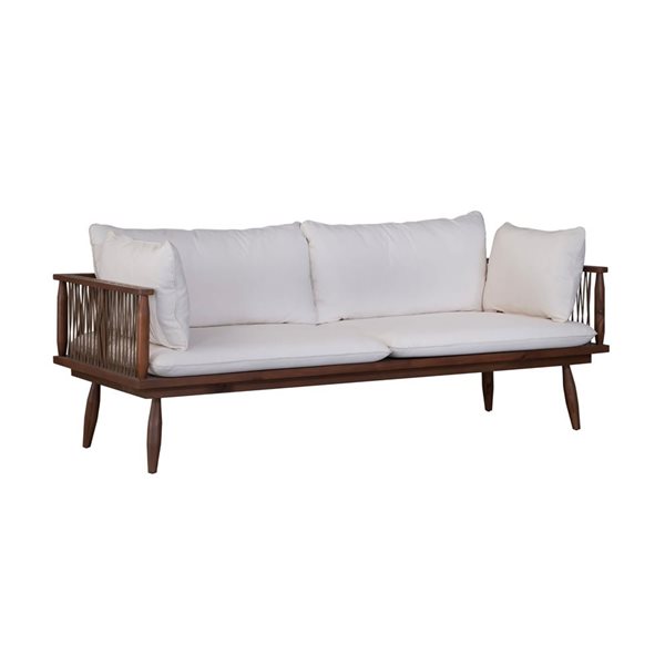 LH Home Vineyard Teak Wood Outdoor Sofa w/ White Cushion