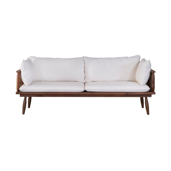 LH Home Vineyard Teak Wood Outdoor Sofa w/ White Cushion