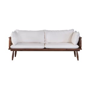 LH Home Vineyard Teak Wood Outdoor Sofa w/ White Cushion