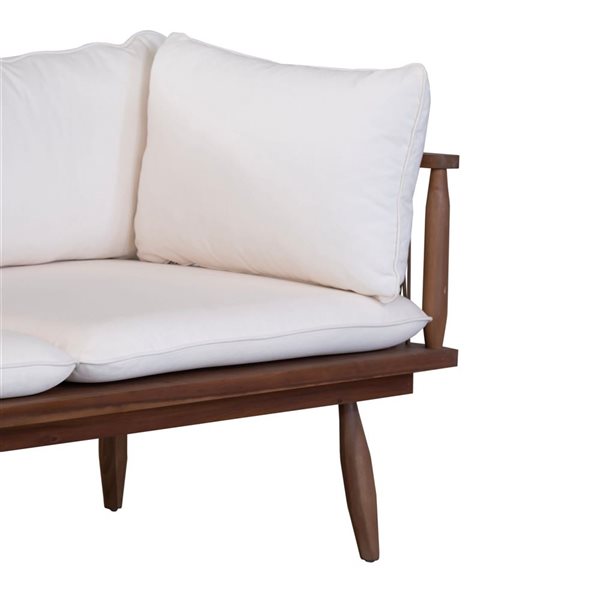 LH Home Vineyard Teak Wood Outdoor Loveseat w/ White Cushion