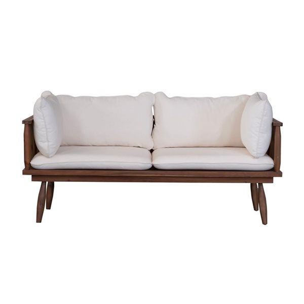 LH Home Vineyard Teak Wood Outdoor Loveseat w/ White Cushion