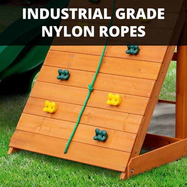 Gorilla Playsets Outing Wooden Play Set w/ Monkey Bars, Rock Wall, Wave Slide, Swing and Sand