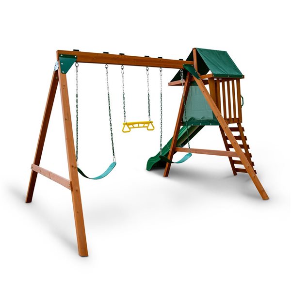 Gorilla Playsets Basic Wooden Swing Set with Wave Slide