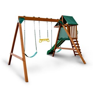 Gorilla Playsets Basic Wooden Swing Set with Wave Slide