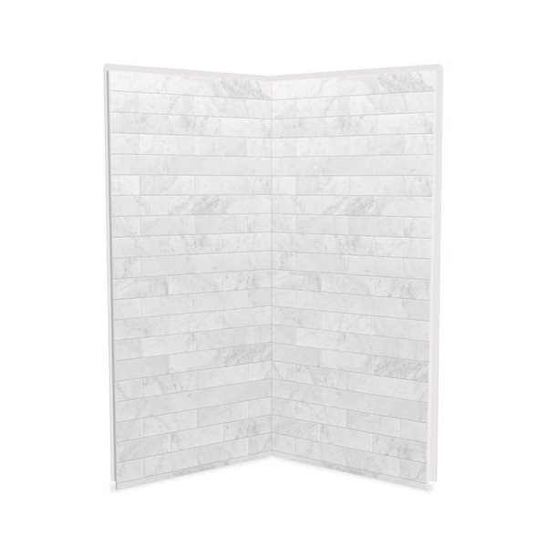 Ensemble de mur de douche en coin en composite de marbre Carrara, 2 pièces, Utile par MAAX, 36 po x 36 po