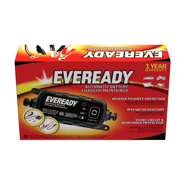 Eveready 1.2-A Automatic 6-volt/12-volt Battery Charger/Maintainer - Black