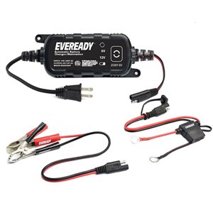 Chargeur/mainteneur de charge automatique de batterie 6 volts/12 volts Eveready 1,2 A, noir