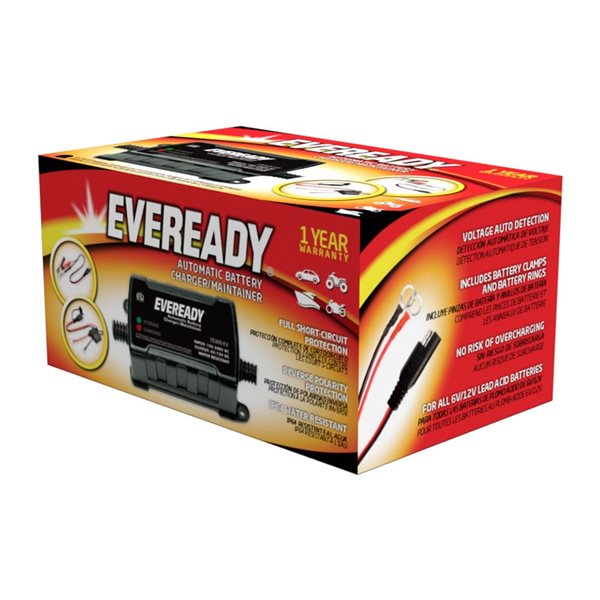 Eveready 0.75-A Automatic 6-volt/12-volt Battery Charger/Maintainer - Black