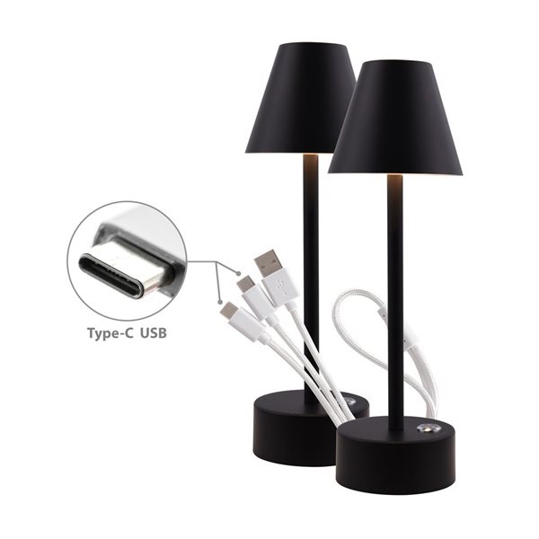 Luminus Black LED Rechargeable Ambiance Table Lamp Pair