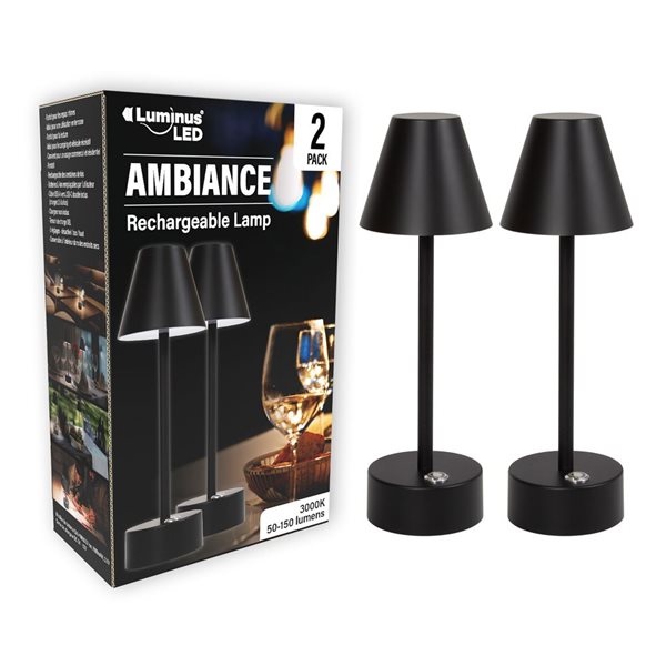 Luminus Black LED Rechargeable Ambiance Table Lamp Pair PPB2 | RONA