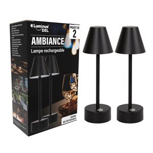 Paire de lampes de table noires d'ambiance Luminus à DEL rechargeables