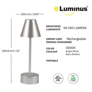 Luminus Silver LED Rechargeable Ambiance Table Lamp Pair