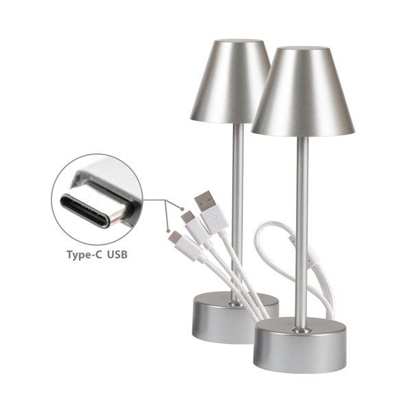 Luminus Silver LED Rechargeable Ambiance Table Lamp Pair