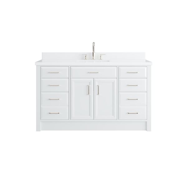 Meuble-lavabo simple autoportant Calumet II de Spa Bathe, 60 po, blanc, avec dessus en pierre blanche