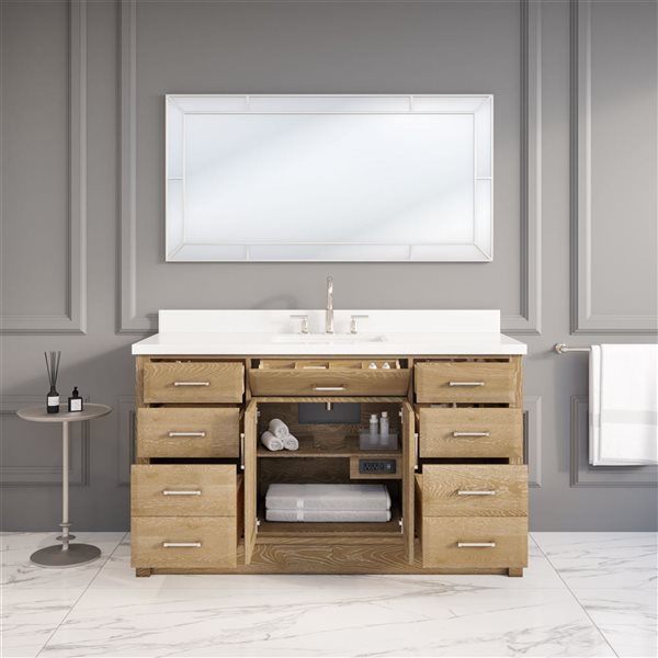 Spa Bathe Calumet II 60-in Vintage Oak Single Sink Freestanding Vanity with White Stone Top