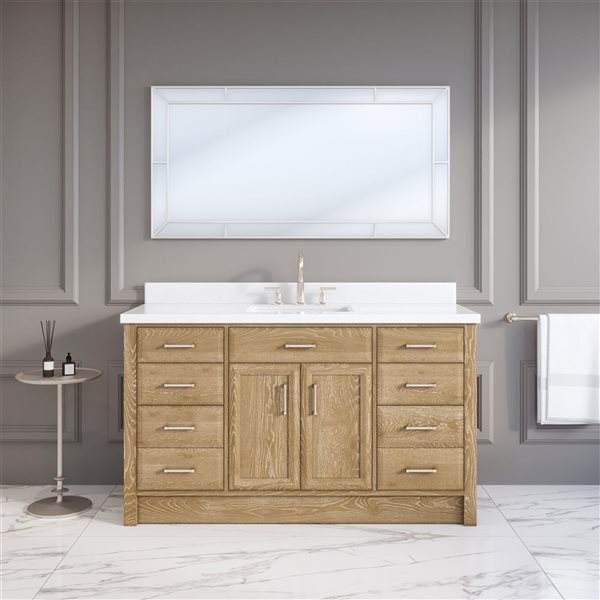 Spa Bathe Calumet II 60-in Vintage Oak Single Sink Freestanding Vanity with White Stone Top