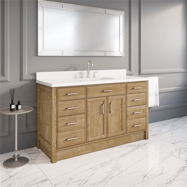 Spa Bathe Calumet II 60-in Vintage Oak Single Sink Freestanding Vanity with White Stone Top