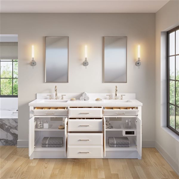 Spa Bathe Calumet II 72-in White Double Sink Freestanding Vanity with White Stone Top