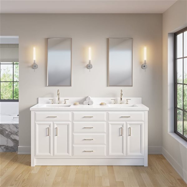 Spa Bathe Calumet II 72-in White Double Sink Freestanding Vanity with White Stone Top