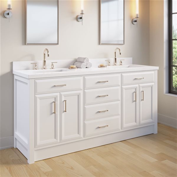 Spa Bathe Calumet II 72-in White Double Sink Freestanding Vanity with White Stone Top