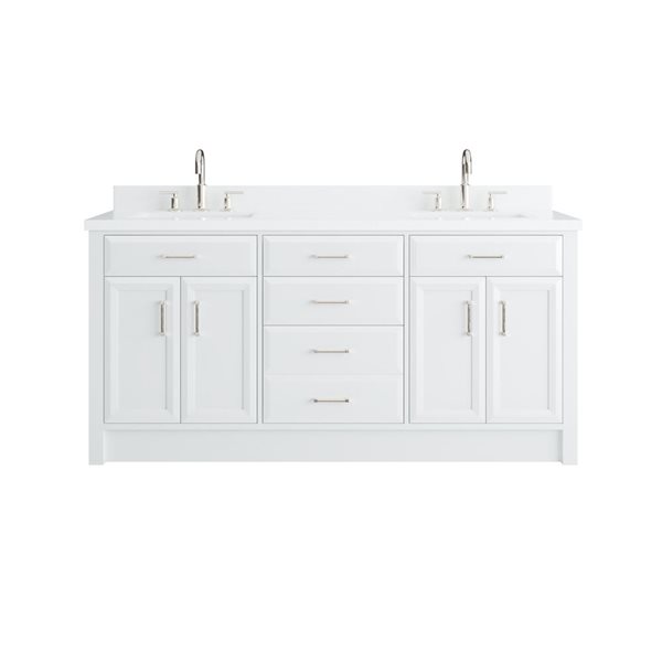 Meuble-lavabo simple autoportant Calumet II de Spa Bathe, 72 po, blanc, avec comptoir en pierre blanche