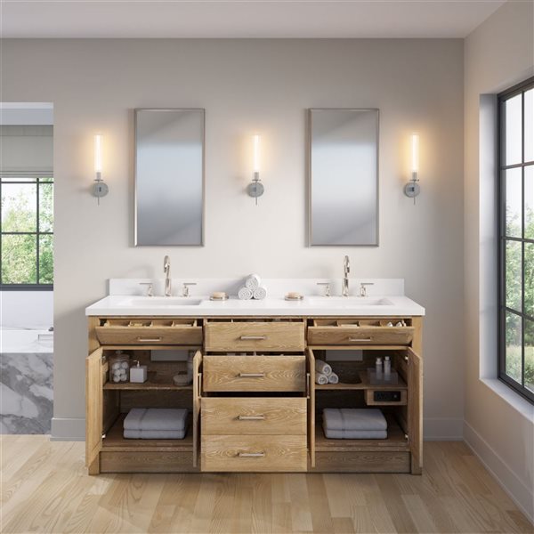 Spa Bathe Calumet II 72-in Vintage Oak Double Sink Freestanding Vanity with White Stone Top