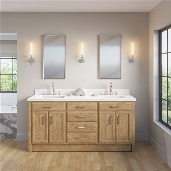 Spa Bathe Calumet II 72-in Vintage Oak Double Sink Freestanding Vanity with White Stone Top