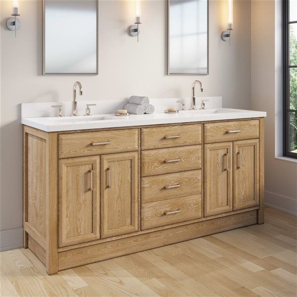 Spa Bathe Calumet II 72-in Vintage Oak Double Sink Freestanding Vanity with White Stone Top