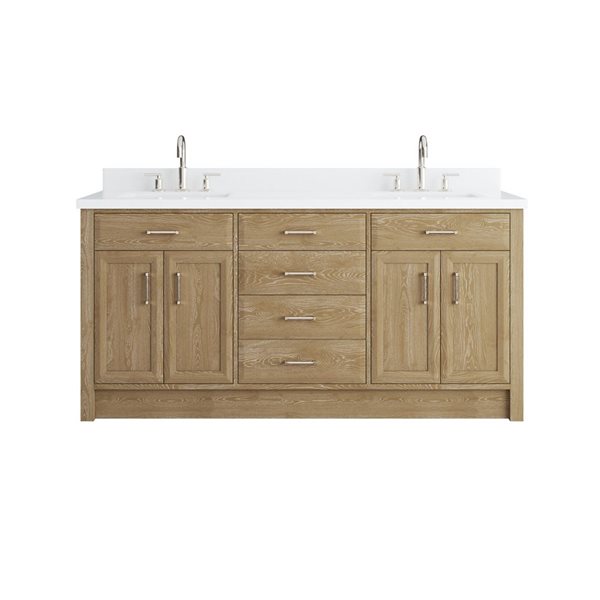 Spa Bathe Calumet II 72-in Vintage Oak Double Sink Freestanding Vanity with White Stone Top